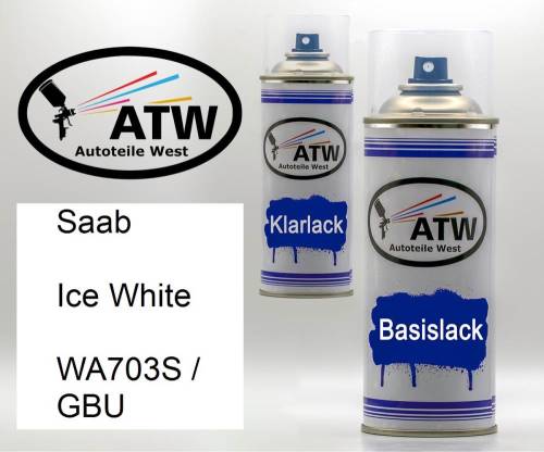 Saab, Ice White, WA703S / GBU: 400ml Sprühdose + 400ml Klarlack - Set, von ATW Autoteile West.